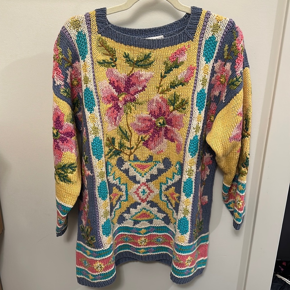 🌸 Jennifer Reed Vintage Hand-Knitted Floral Sweater